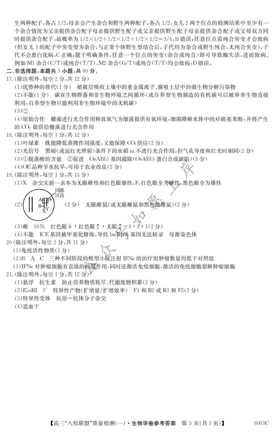 生物试卷答案【广东卷】广东省清远市八校联盟2025-2026学年高三质量检测（一）(6003C)(8.6-8.7).pdf_第3页