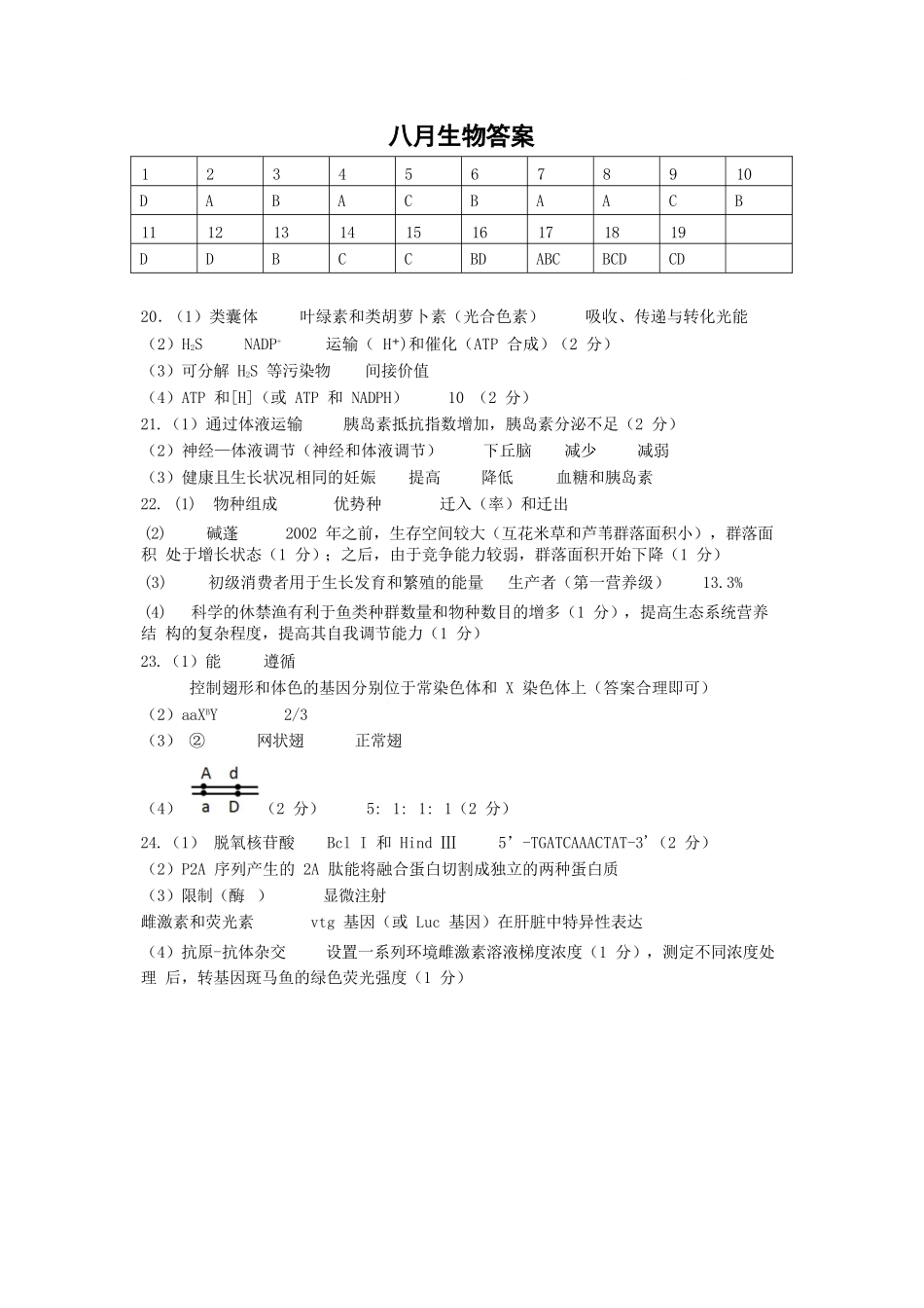 生物试卷答案【江苏卷】江苏省南京市六校联合体2025-2026学年2026届高三上学期8月学情调研测试（8.27-8.29）.docx_第1页