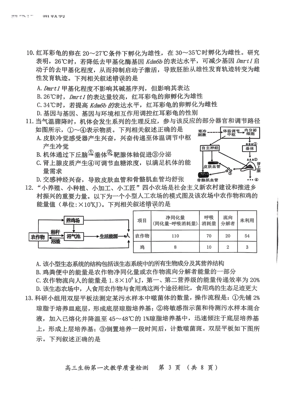 生物试题卷(高清版)【福建卷】福建省漳州市2026届高三毕业班第一次教学质量检测(漳州高三一检)(9.1-9.3).pdf_第3页
