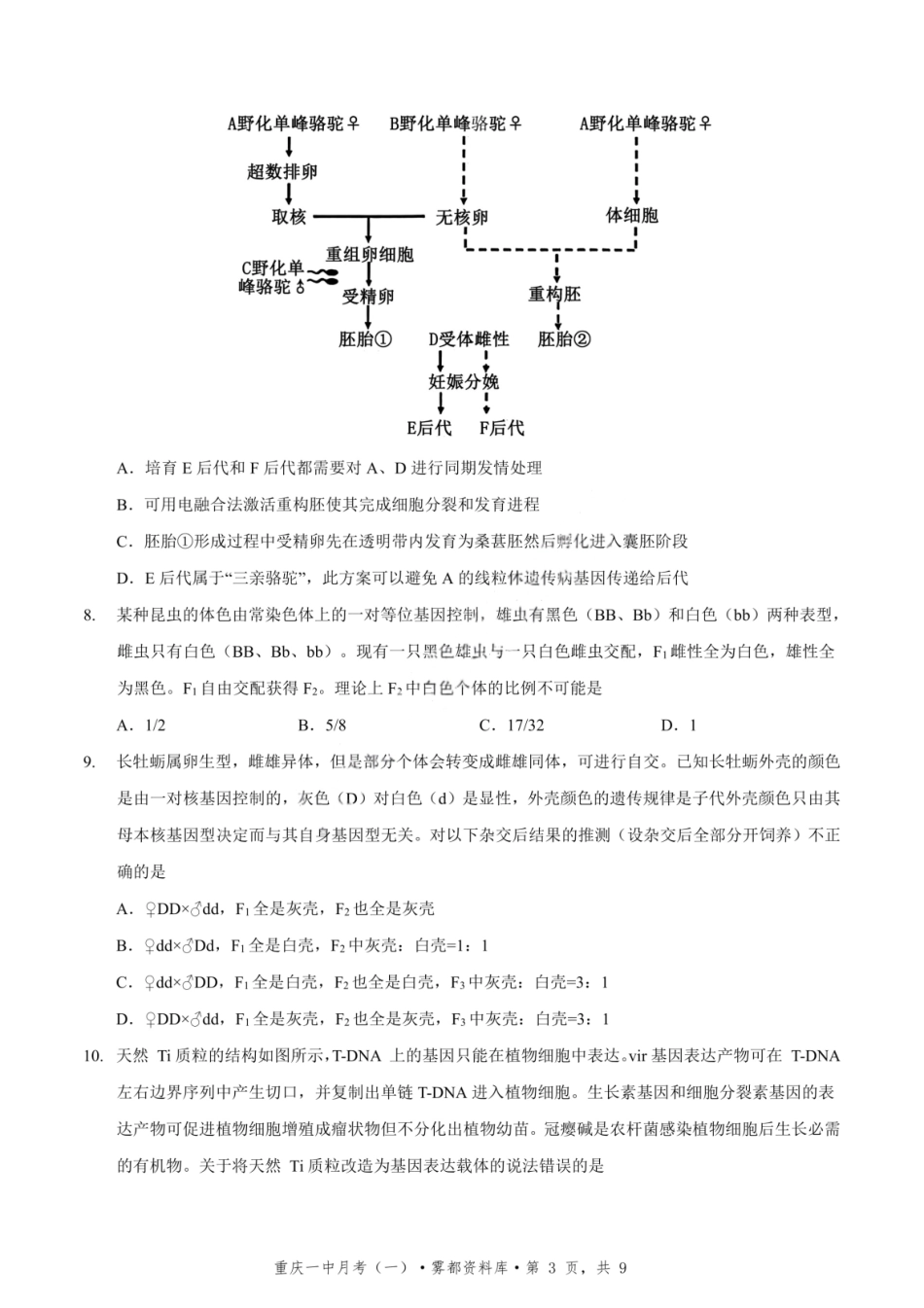 生物试题卷+答案【百强校】【重庆卷】重庆市2025年重庆市一中高2026届高三上学期开学考试(8.28-8.29).pdf_第3页