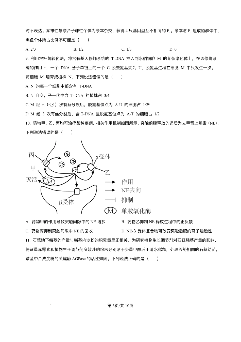 生物试题卷+详细解析(精排版)【Top25强校】【山东卷】山东省2026届山东省实验中学高三上学期8月摸底考试(8.23-8.24).pdf_第3页