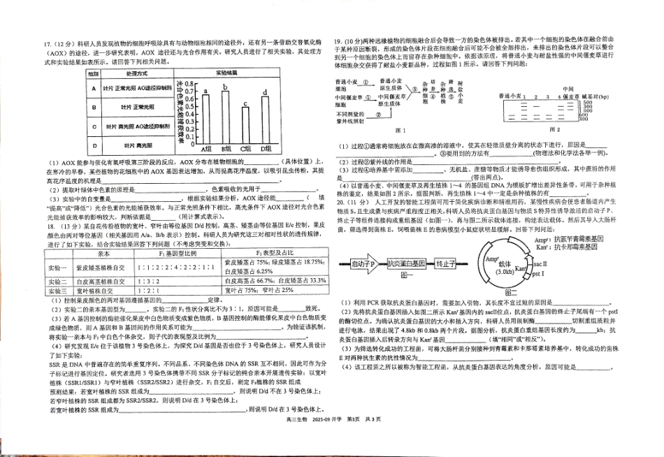 树德中学高2023级高三上开学考试生物.pdf_第3页