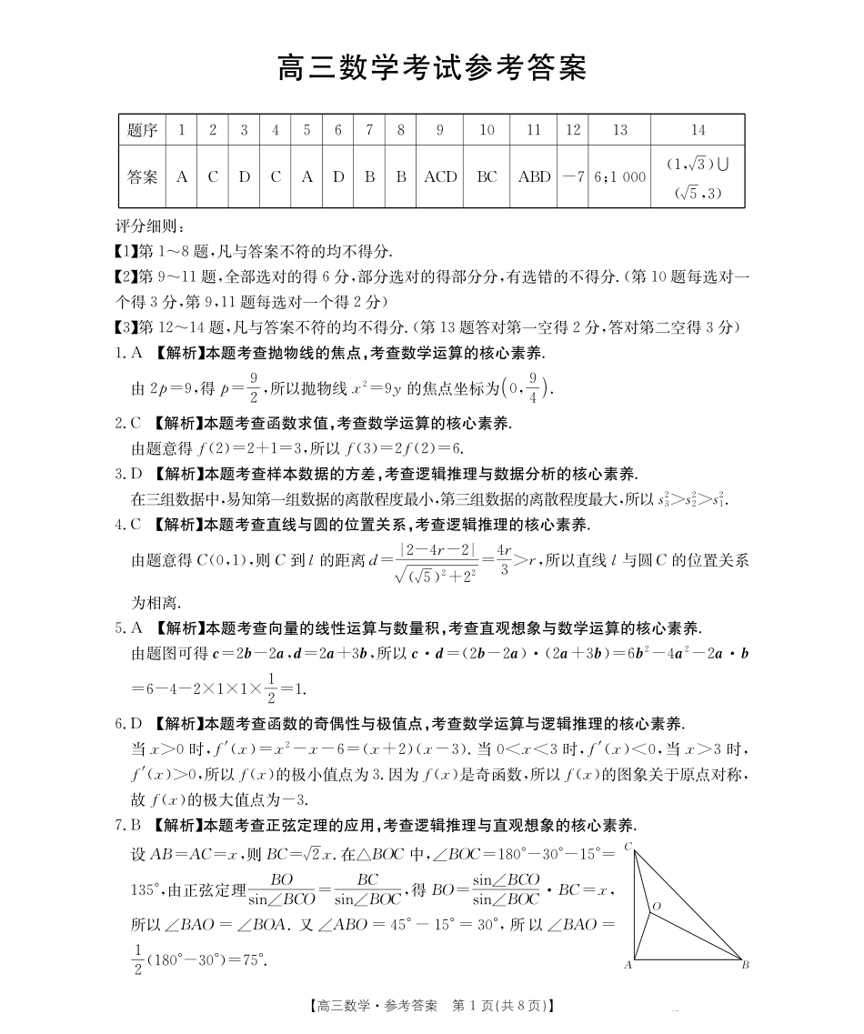 数学试卷(下标HJLM)答案【黑吉辽蒙卷】黑吉辽蒙金太阳2026届高三9月开学联考（26-1002C）（9.9-9.10）.pdf_第1页