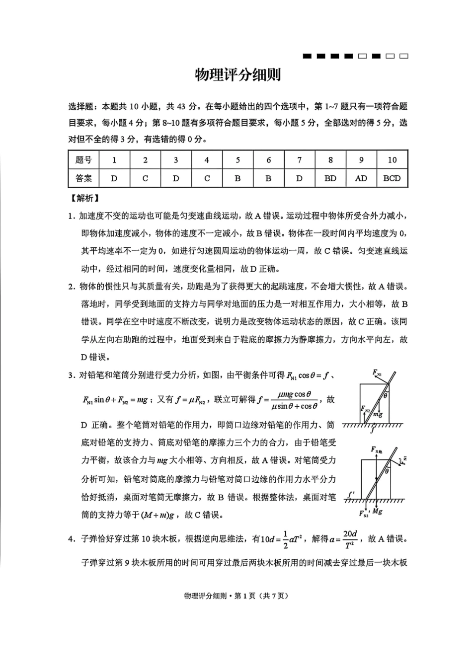 物理试卷答案【Top40强校】贵州省贵阳市贵阳第一中学2026届高三9月高考适应性月考（一）(9.22-9.23).pdf_第1页