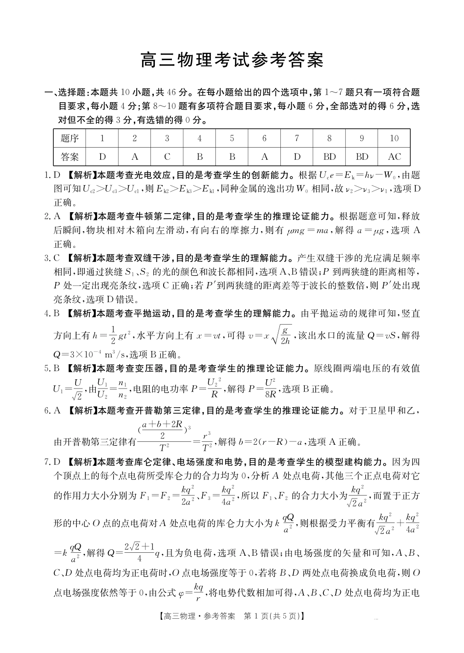 物理试卷答案【广西卷】广西壮族自治区金太阳2026届高三8月开学联考（26-1001C）（8.27-8.28）.pdf_第1页
