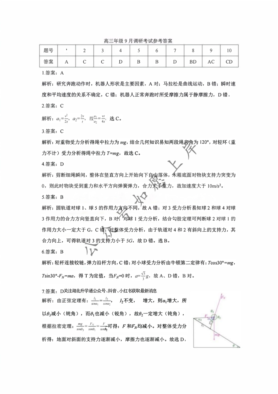 物理试卷答案【湖北卷】湖北省黄冈市2025年高三年级9月调研考试(黄冈九调)(9.16-9.17).pdf_第1页