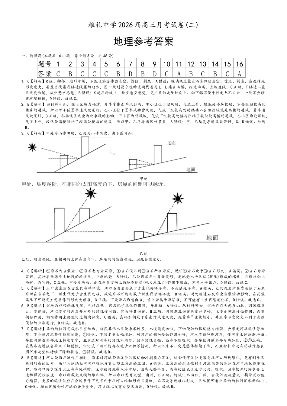炎德英才大联考雅礼中学2026届高三月考试卷（二）地理答案.docx_第1页