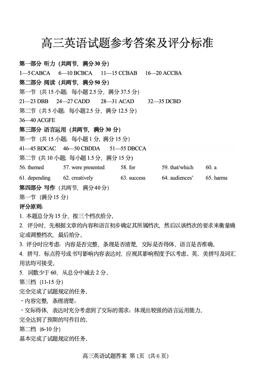 英语试题卷答案【山东卷】山东省泰安肥城市2025-2026学年高三上学期开学学情诊断（9.10-9.11）.pdf_第1页