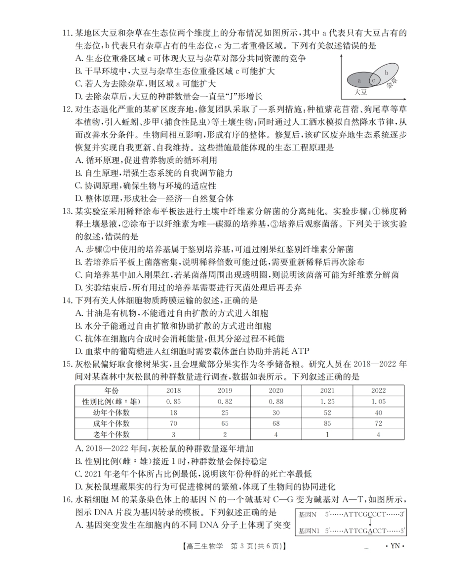 云南省金太阳2026届高三8月开学联考（YN）生物.pdf_第3页