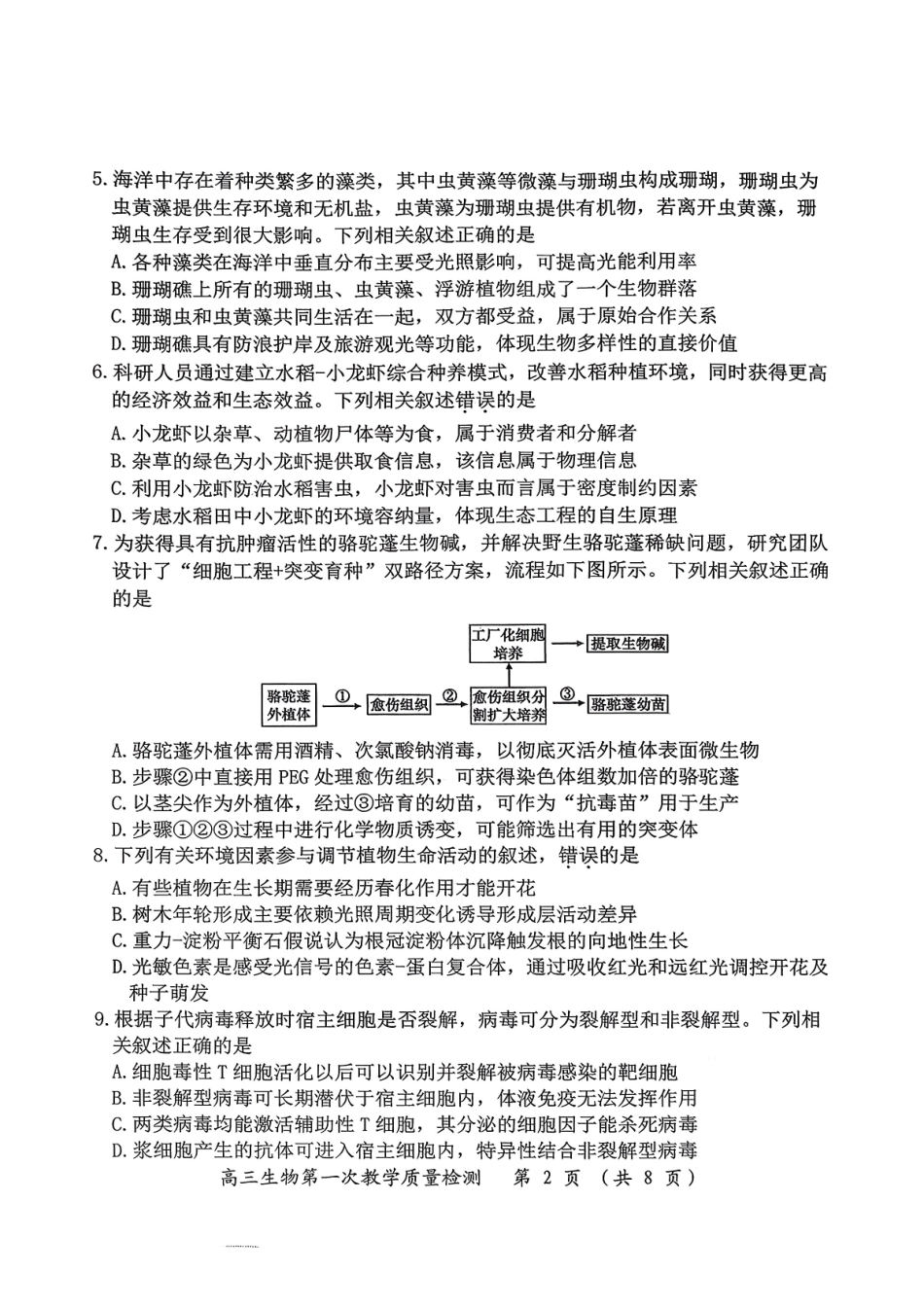 漳州市2026届高三毕业班第一次教学质量检测生物.pdf_第2页