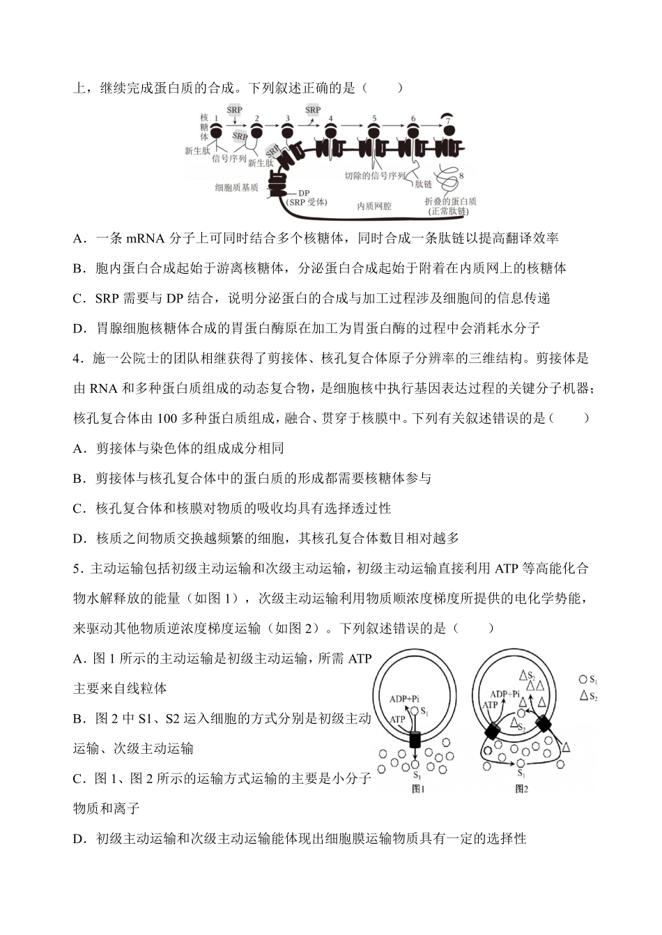 重庆八中2025-2026学年度（上）高三年级入学考试生物.pdf_第2页