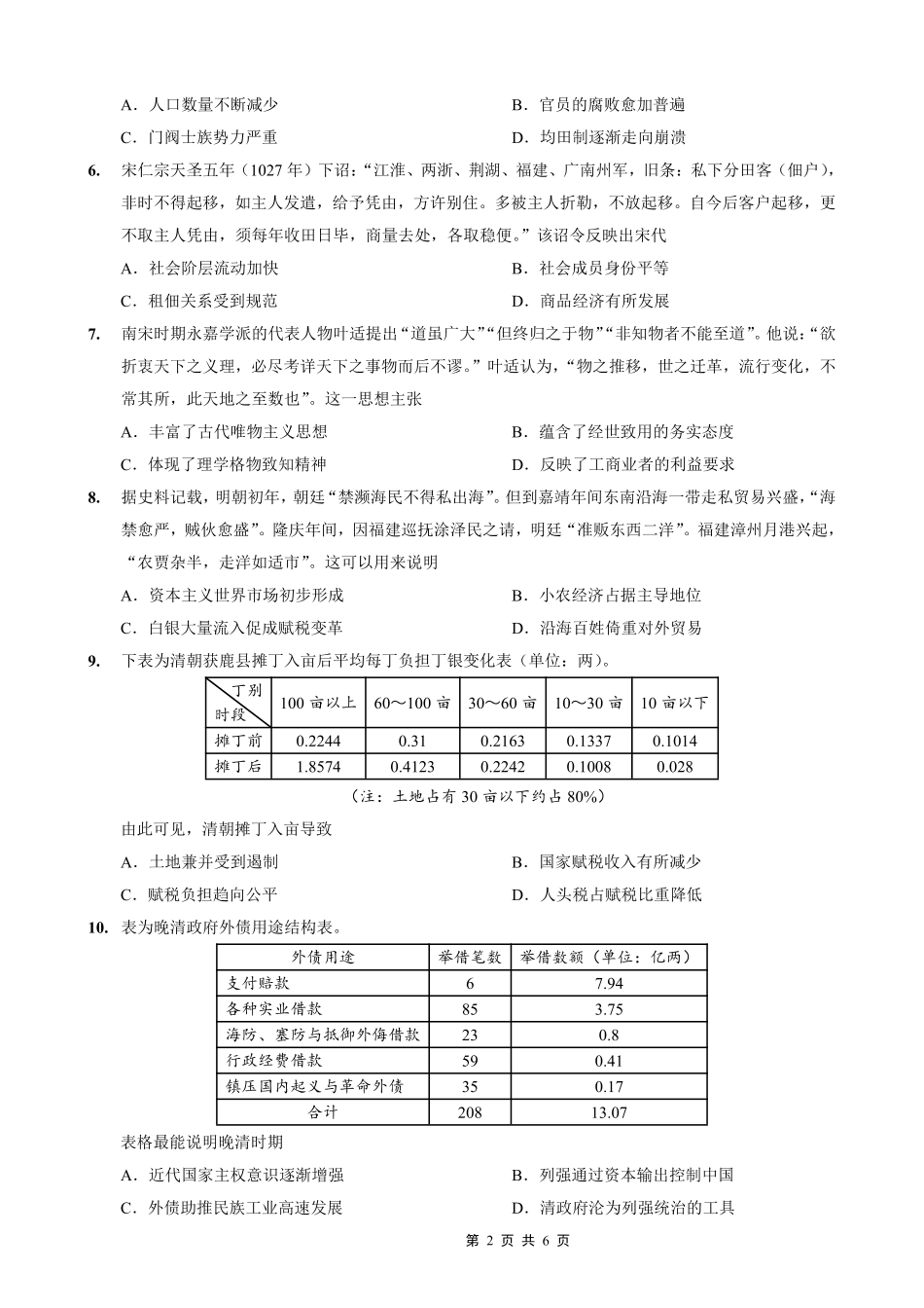 重庆八中2026届高考适应性月考卷（一）历史.pdf_第2页