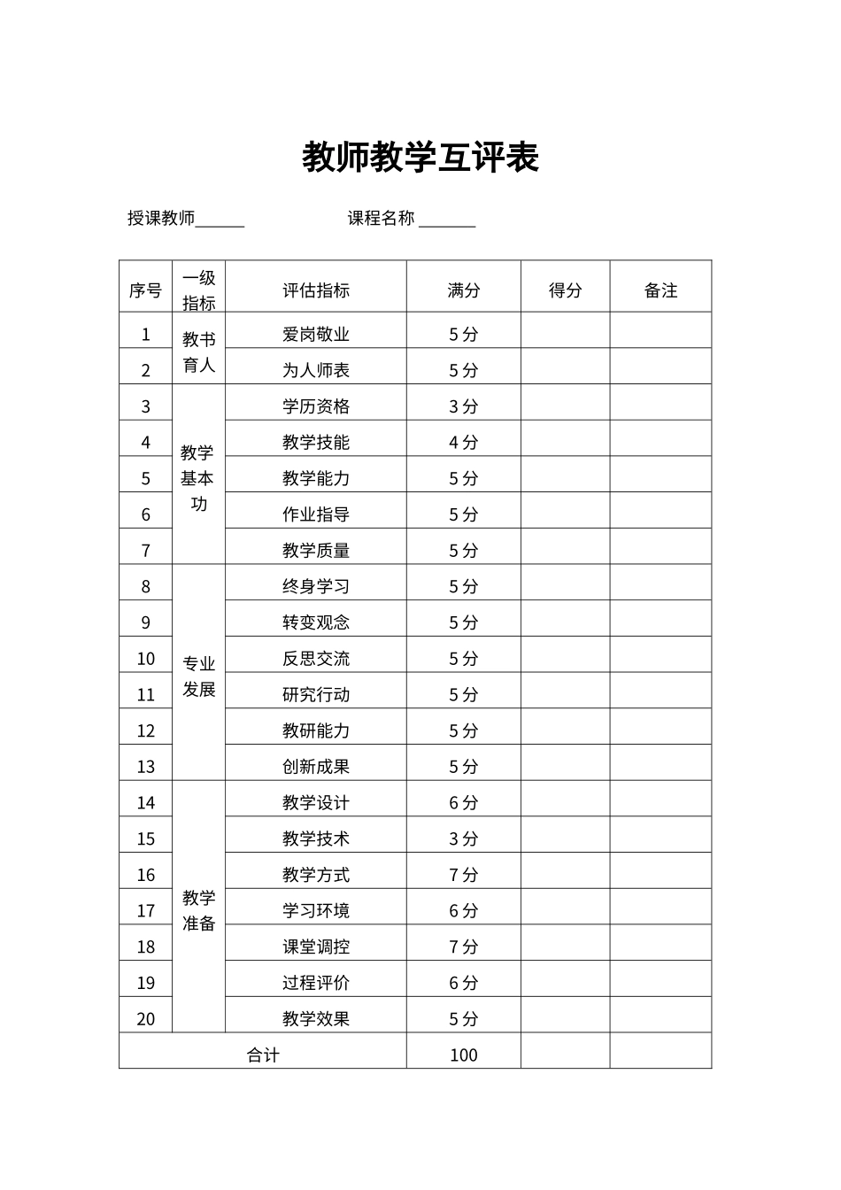 6.教师教学互评表.docx_第1页