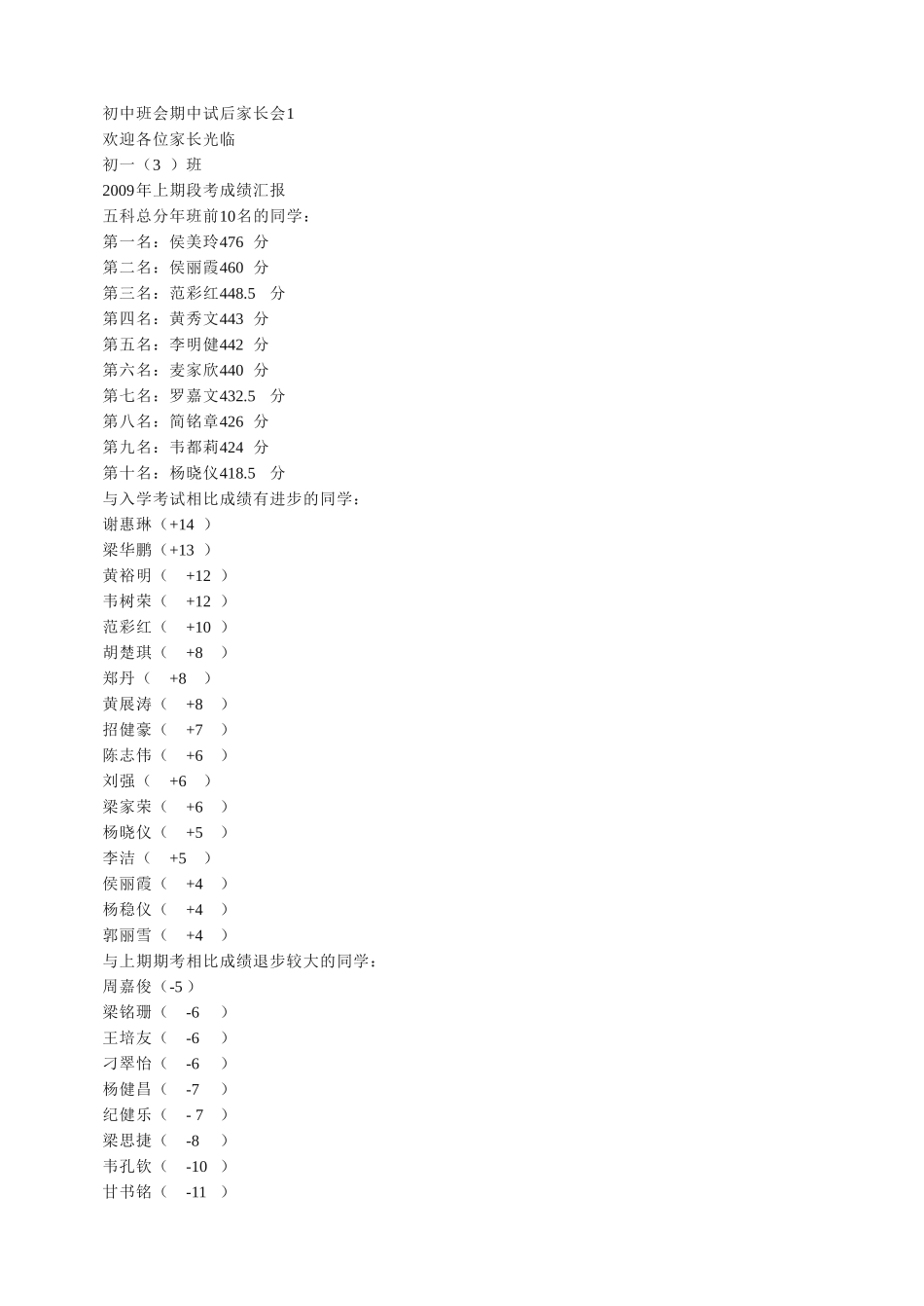 初中班会期中试后家长会1.doc_第1页