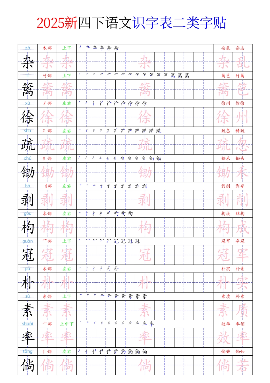 四（下）语文 识字表二类字贴23页.pdf_第1页