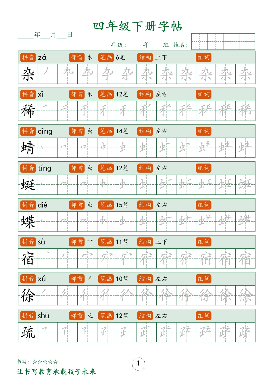四（下）语文 写字表字帖笔顺32页.pdf_第1页