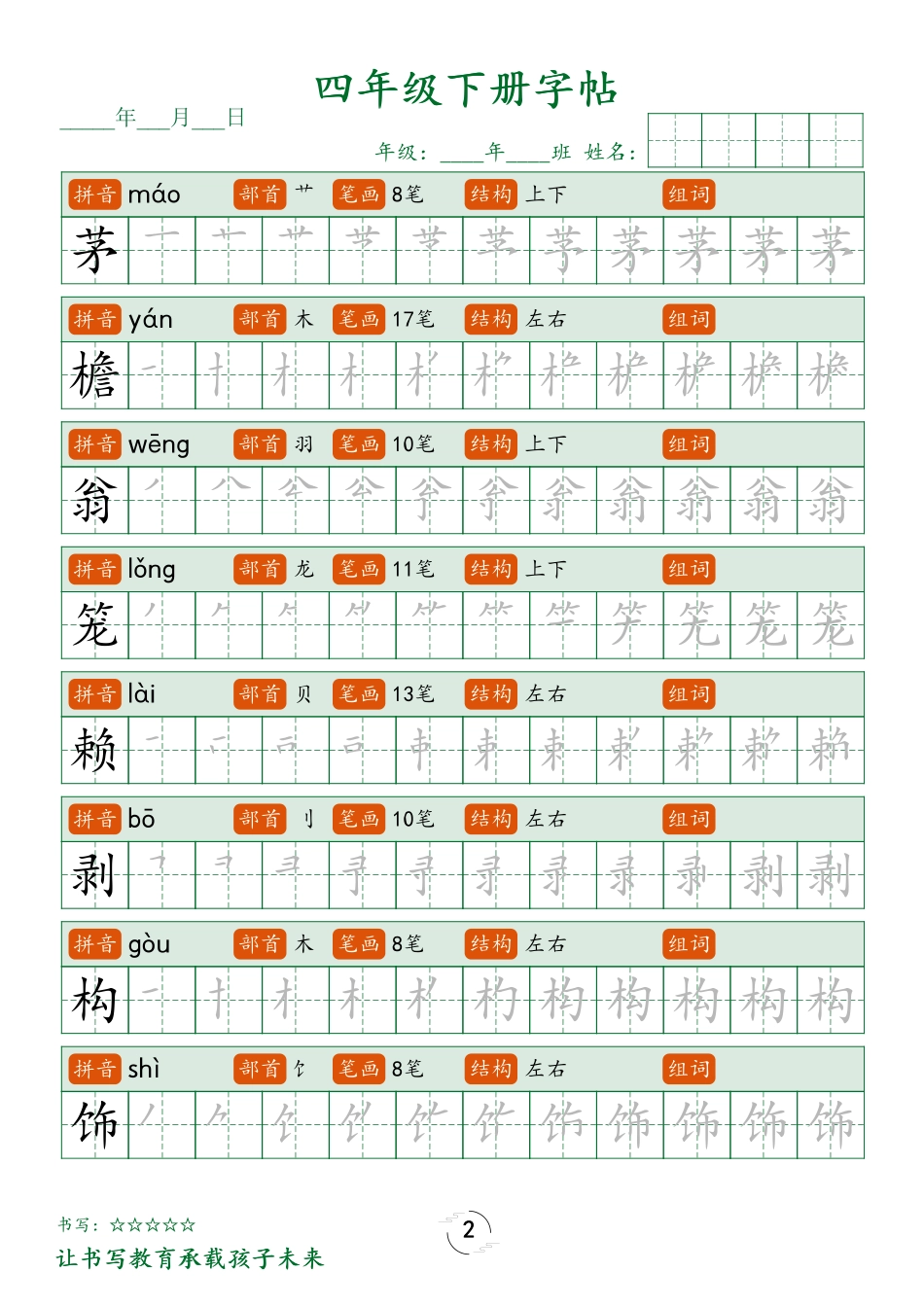 四（下）语文 写字表字帖笔顺32页.pdf_第2页