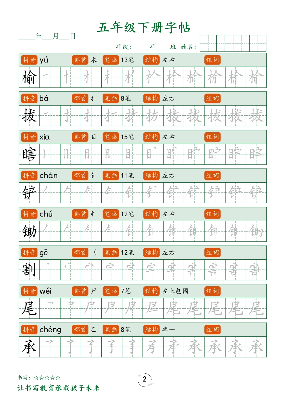 五（下）语文 写字表字帖笔顺 (23页).pdf_第2页