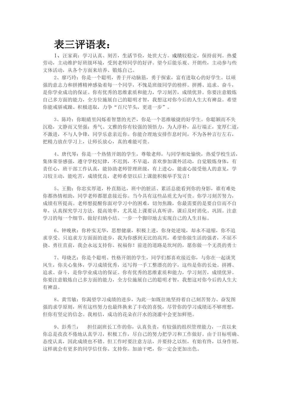 职高高二班主任评语.doc_第1页
