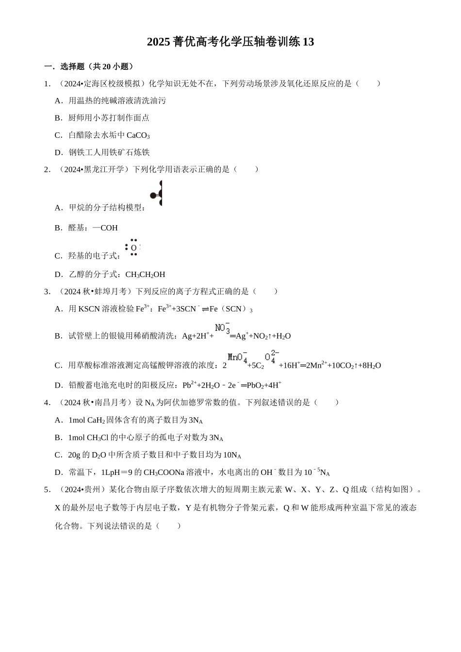 2025菁优高考化学压轴卷训练13.docx_第1页