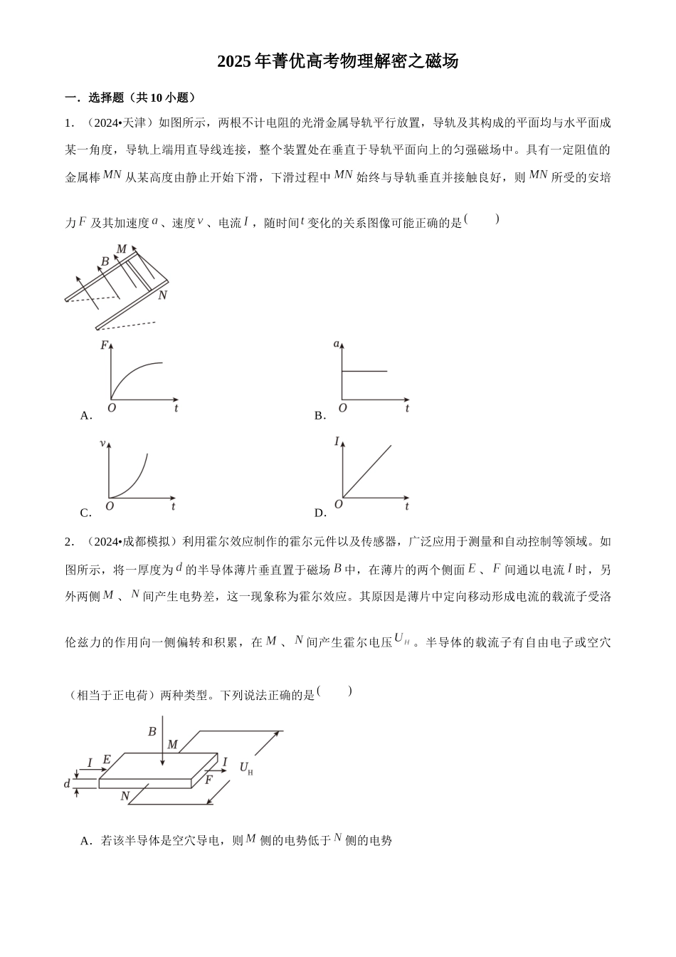 2025年菁优高考物理解密之磁场.docx_第1页