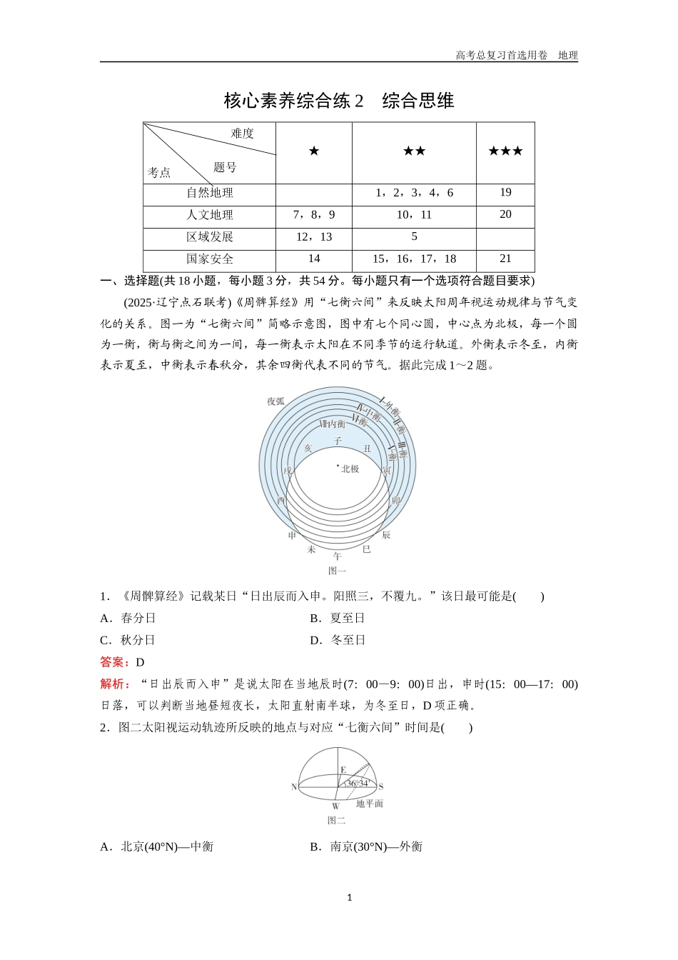 2026版《金版教程》高考一轮复习地理核心素养综合练2  综合思维.docx_第1页