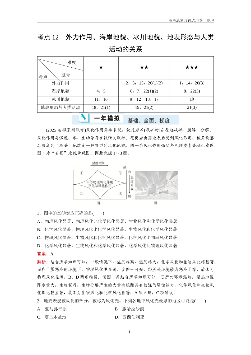 2026版《金版教程》高考一轮复习地理考点12  外力作用、海岸地貌、冰川地貌、地表形态与人类活动的关系.docx_第1页