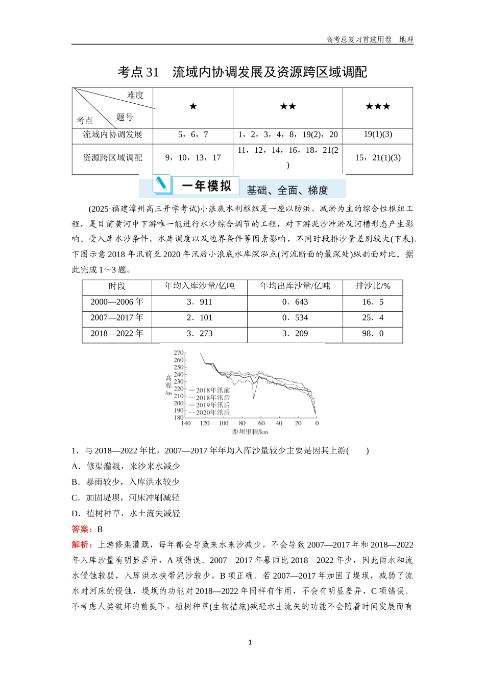 2026版《金版教程》高考一轮复习地理考点31  流域内协调发展及资源跨区域调配.docx_第1页