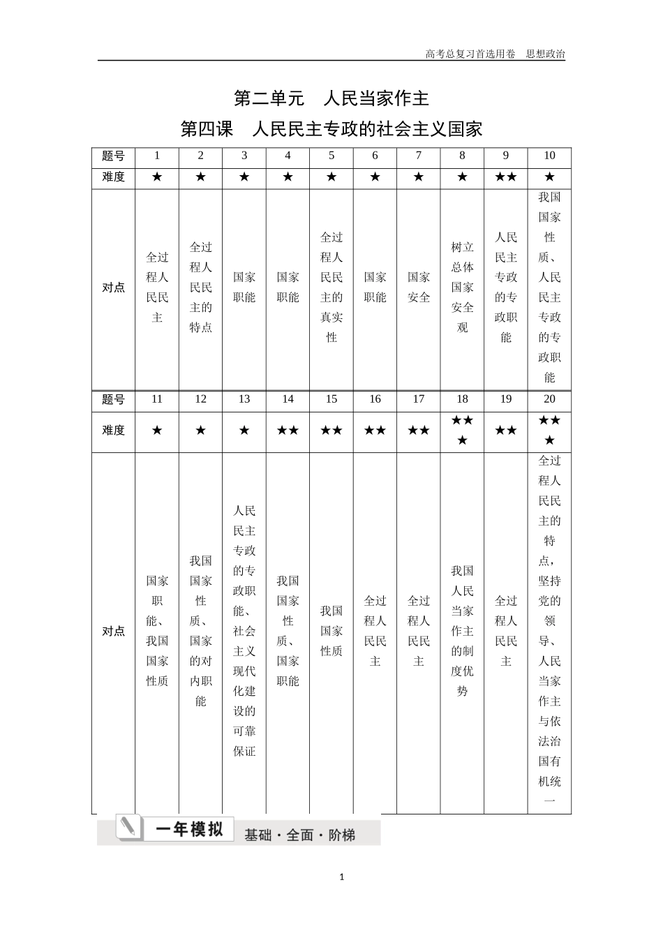 2026版《金版教程》高考一轮复习政治必修3  第二单元  第四课  人民民主专政的社会主义国家.docx_第1页
