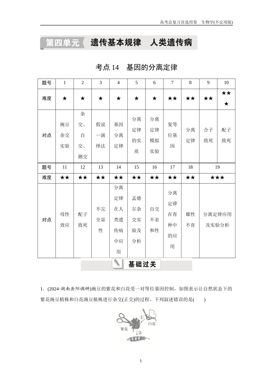 2026版《金版教程》高考总复习生物不定项版终新第四单元  考点14  基因的分离定律.docx_第1页