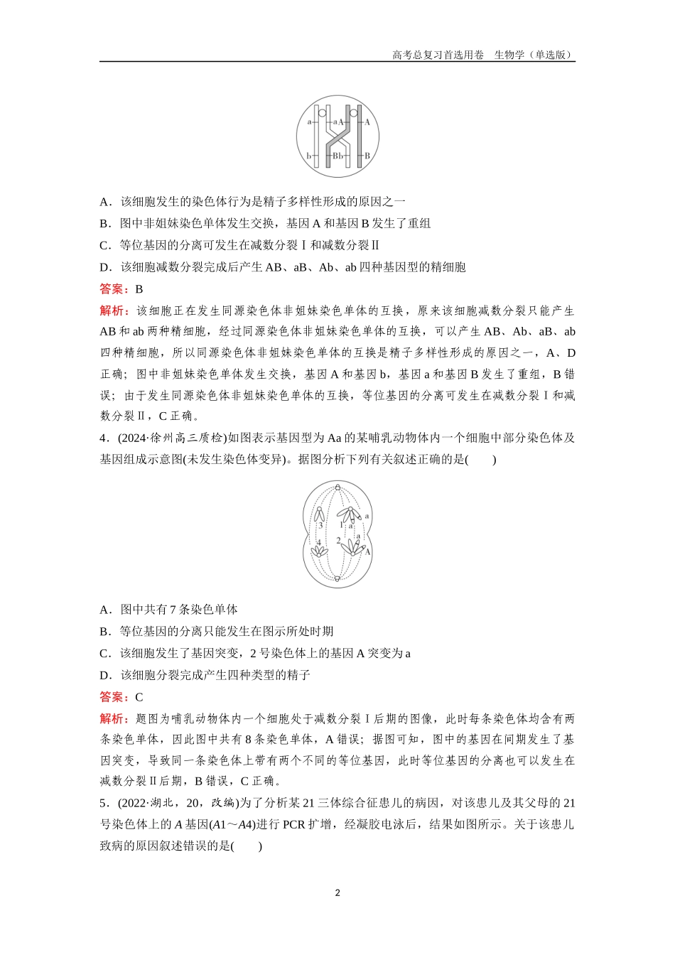 2026版《金版教程》高考总复习生物单选版终第三单元  微专题4  减数分裂与可遗传变异.docx_第2页
