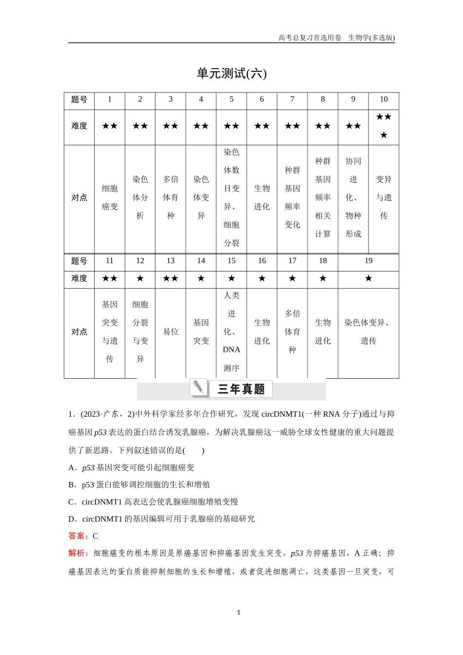 2026版《金版教程》高考总复习生物多选版终单元测试(六).docx_第1页