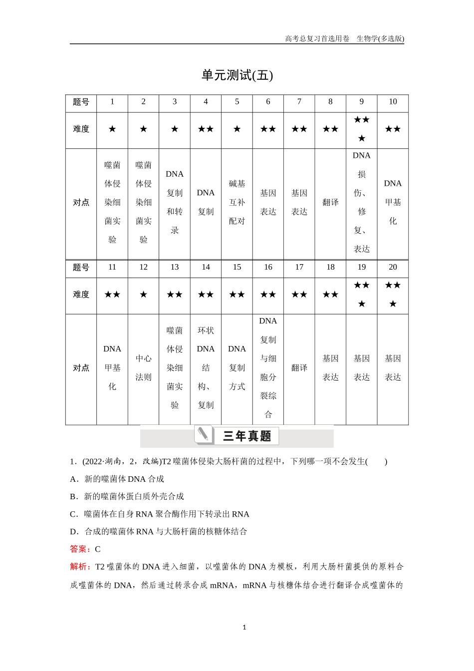 2026版《金版教程》高考总复习生物多选版终单元测试(五).docx_第1页
