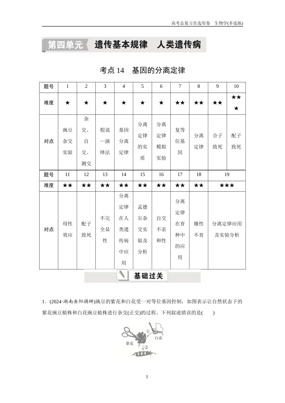 2026版《金版教程》高考总复习生物多选版终第四单元  考点14  基因的分离定律.docx_第1页