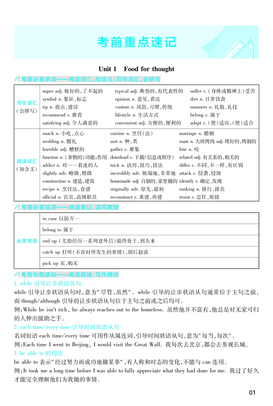 考前重点速记-英语必修第二册WY-金考卷单元双测卷-180258.pdf_第1页