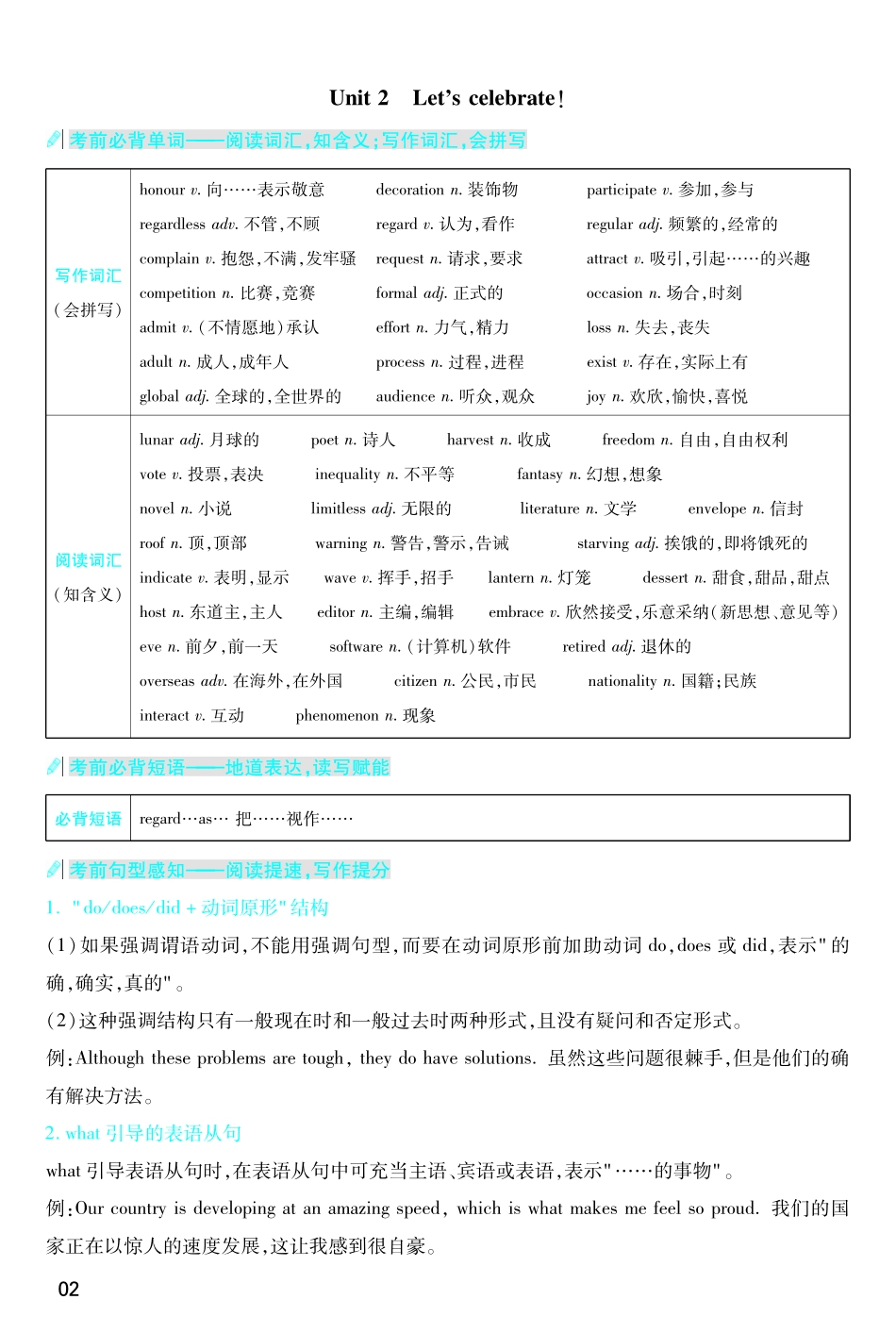 考前重点速记-英语必修第二册WY-金考卷单元双测卷-180258.pdf_第2页