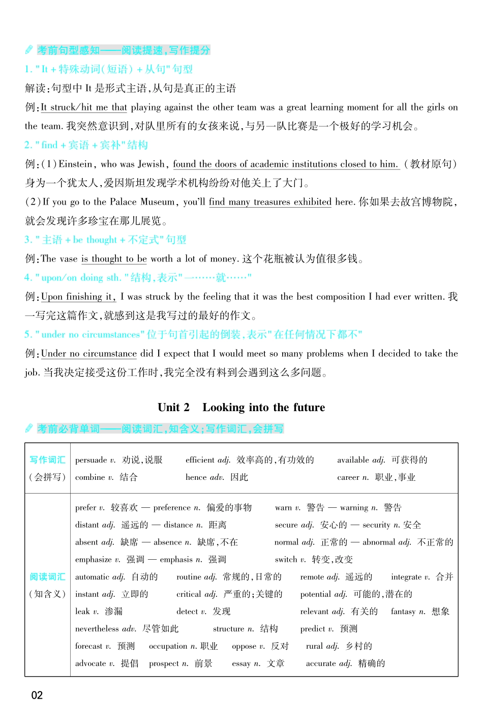 考前重点速记英语选择性必修第一册RJ金考卷单元双测卷-146020.pdf_第2页