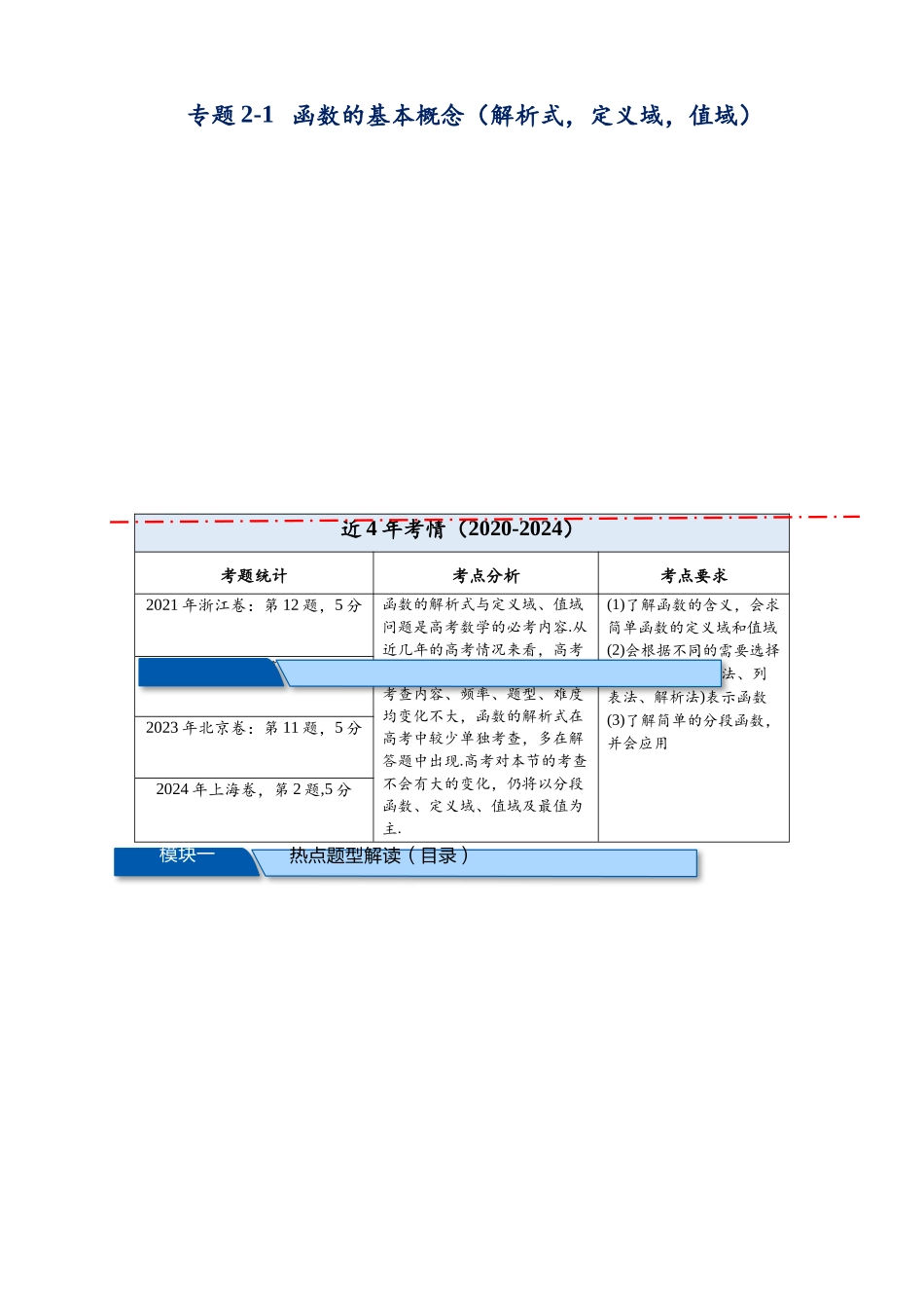 热点专题 2-1 函数的基本概念及其性质（解析式，定义域，值域）（解析版）.docx_第1页