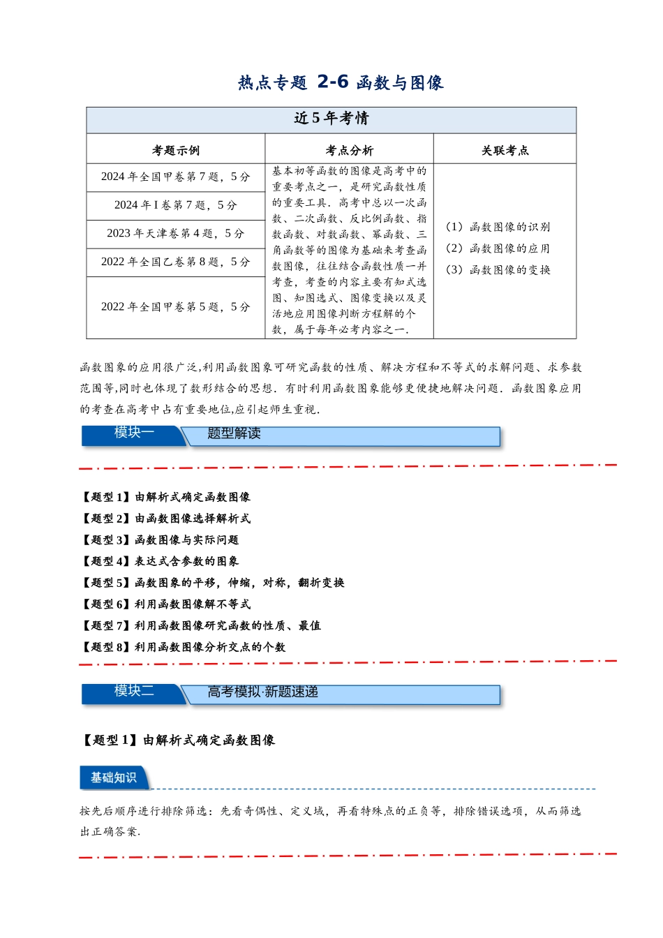 热点专题 2-6 函数与图像（原卷版）【8类题型】- 2025年高考数学热点题型追踪与重难点专题突破（新高考专用）  .docx_第1页