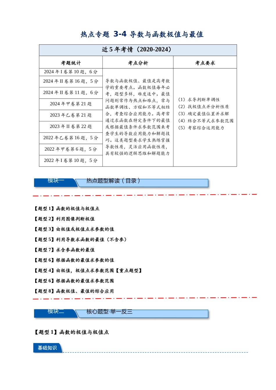热点专题 3-4 导数与函数极值与最值【8类题型】（解析版）-- 2025年高考数学热点题型追踪与重难点专题突破（新高考专用）.docx_第1页