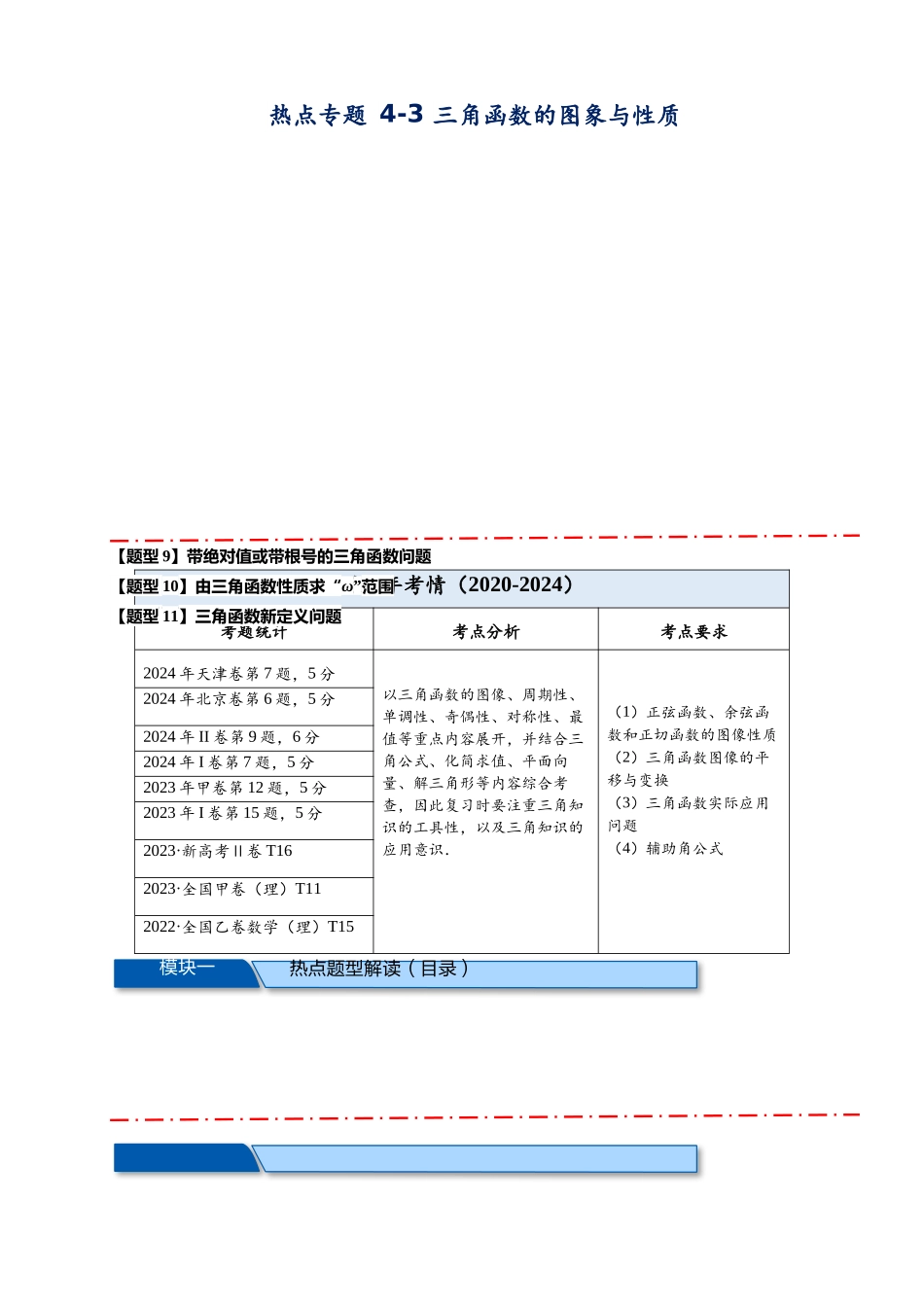 热点专题4-3 三角函数图象与性质【11类常考题型汇总】（解析版）.docx_第1页