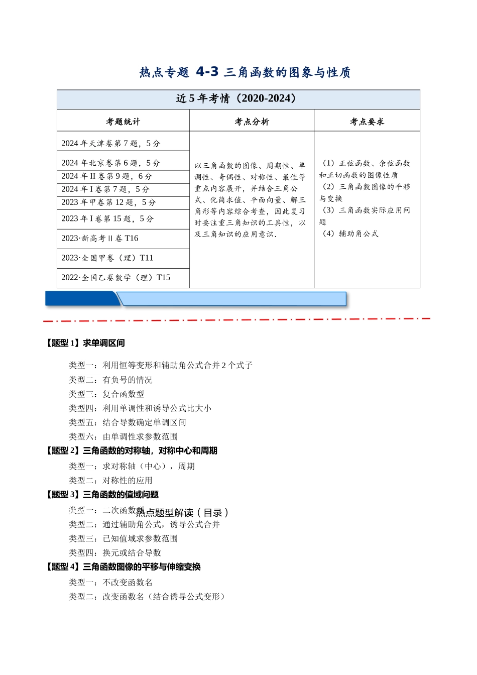 热点专题4-3 三角函数图象与性质【11类常考题型汇总】（原卷版）.docx_第1页
