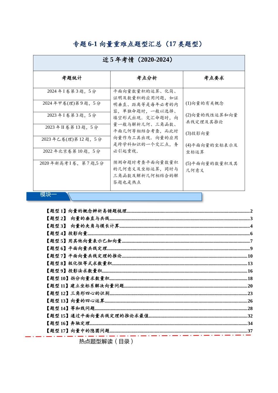 热点专题6-1  平面向量重难点题型【17类题型汇总】（原卷版） - 2025年高考数学二轮热点题型追踪与重难点专题突破（新高考专用）.docx_第1页