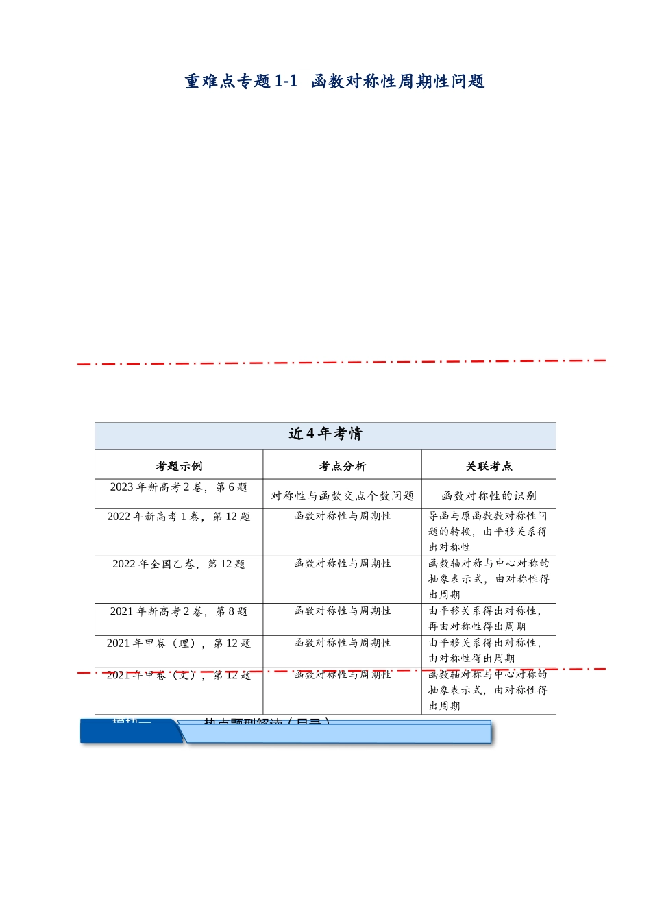 重难点专题 1-1 函数的对称性与周期性问题【18类题型】（原卷版）-2025届高考数学热点题型归纳与重难点突（新高考专用）.docx_第1页