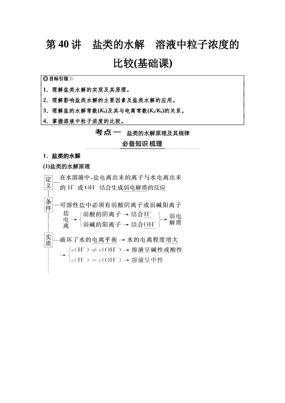 2026版《课堂新坐标》高三化学一轮复习不定项版58第一篇第四部分第八章第40讲盐类的水解溶液中粒子浓度的比较(基础课).docx_第1页