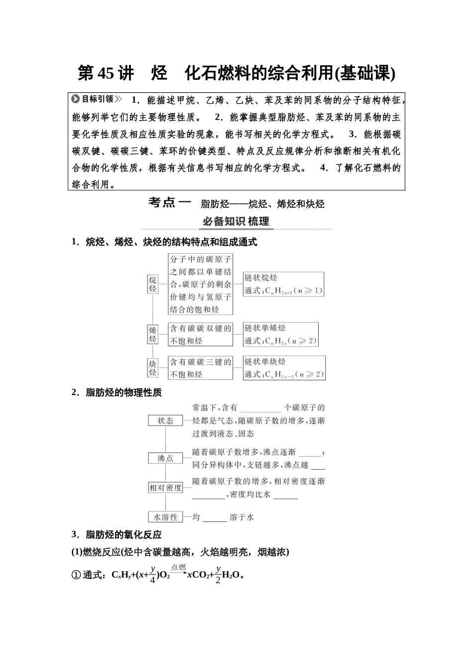 2026版《课堂新坐标》高三化学一轮复习不定项版65第一篇第五部分第九章第45讲烃化石燃料的综合利用(基础课)(1).docx_第1页