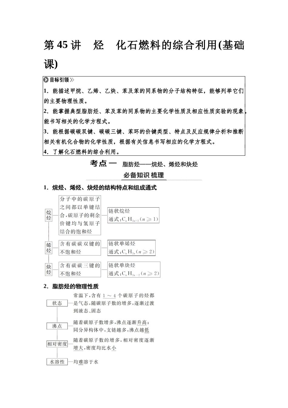 2026版《课堂新坐标》高三化学一轮复习不定项版65第一篇第五部分第九章第45讲烃化石燃料的综合利用(基础课).docx_第1页