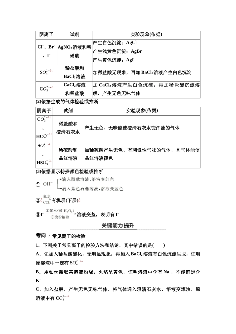 2026版《课堂新坐标》高三化学一轮复习不定项版78第一篇第六部分第十章第53讲物质的检验与鉴别(基础课).docx_第2页