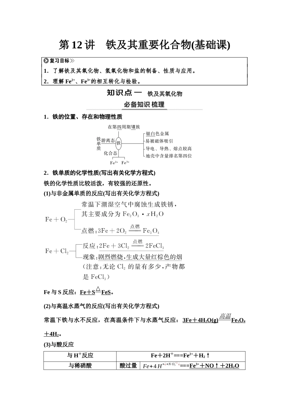 2026版《课堂新坐标》高三化学一轮复习江苏专版16第一篇第二部分专题3第12讲铁及其重要化合物(基础课).docx_第1页