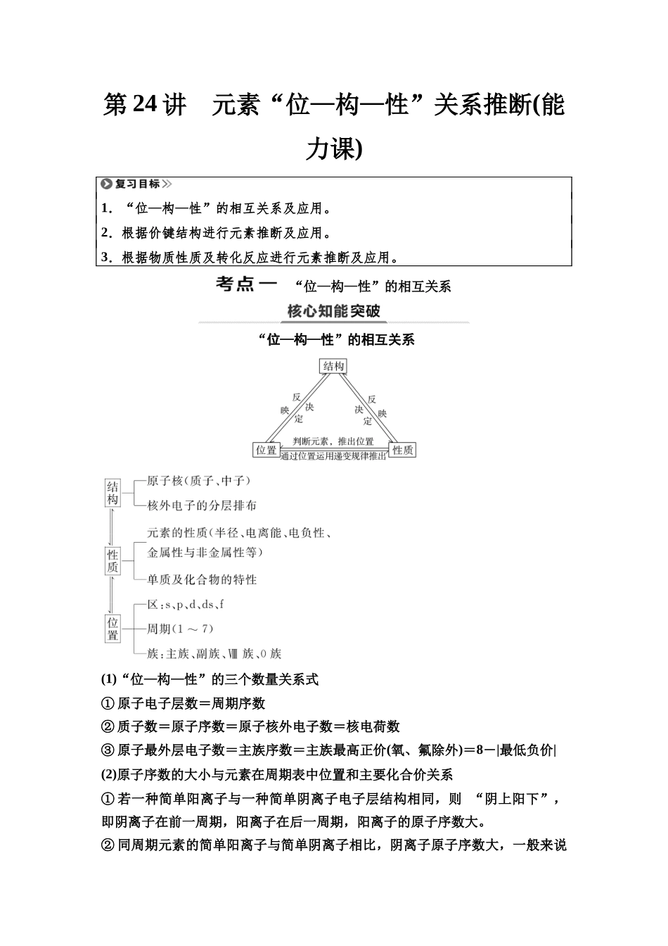 2026版《课堂新坐标》高三化学一轮复习江苏专版33第一篇第三部分专题5第24讲元素“位—构—性”关系推断(能力课)(1).docx_第1页